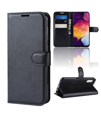 Zwart Litchee Bookcase Hoesje Samsung Galaxy A50 / A30s