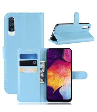 Lichtblauw Litchee Bookcase Hoesje Samsung Galaxy A50 / A30s