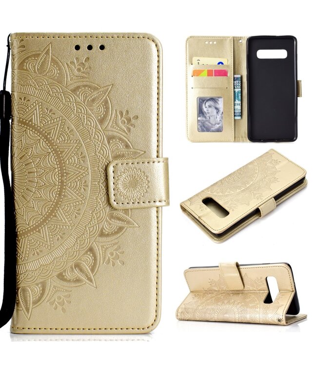 Goud Mandala Bookcase Hoesje voor de Samsung Galaxy S10 Plus