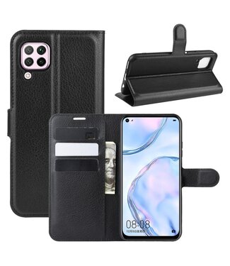 Zwart Lychee Bookcase Hoesje Huawei P40 Lite