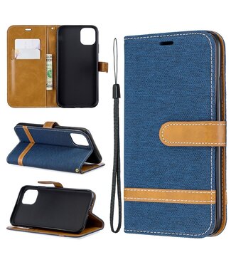 Blauw Canvas Bookcase Hoesje iPhone 11