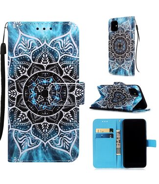 Blauw/Zwart Mandala Bookcase Hoesje iPhone 11