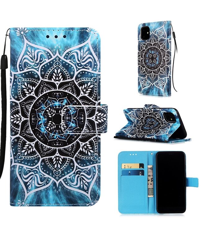 Blauw/Zwart Mandala Bookcase Hoesje voor de iPhone 11