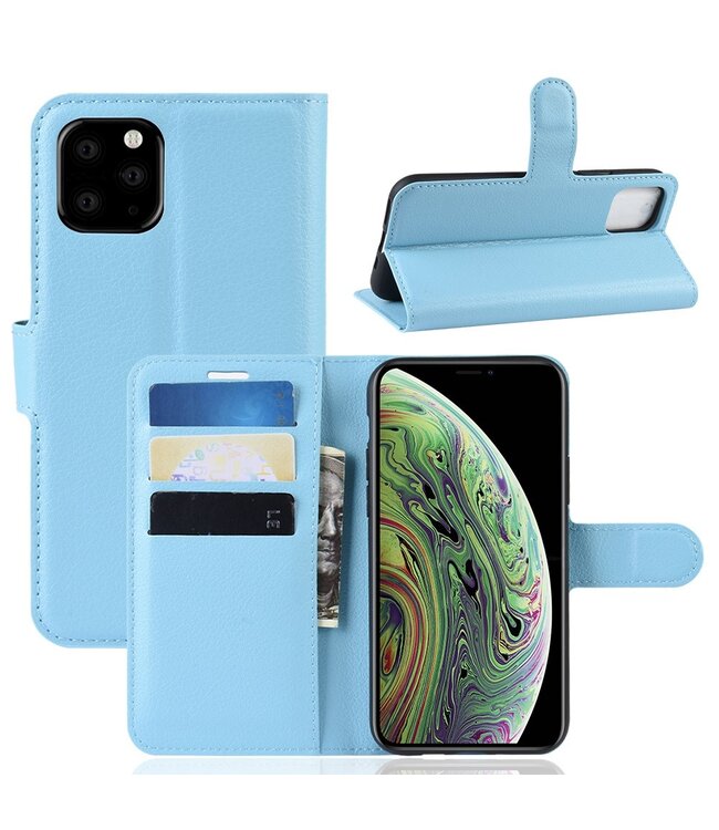 Lichtblauw Lychee Bookcase Hoesje voor de iPhone 11 Pro