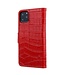 Rood Krokodillenleer Bookcase Hoesje voor de iPhone 11 Pro