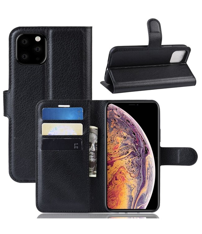 Zwart Lychee Bookcase Hoesje voor de iPhone 11 Pro Max