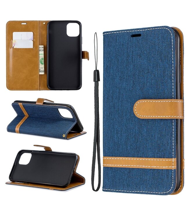 Blauw Canvas Bookcase Hoesje voor de iPhone 11 Pro Max