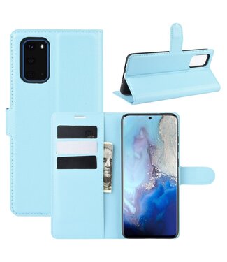 Lichtblauw Lychee Bookcase Hoesje Samsung Galaxy S20