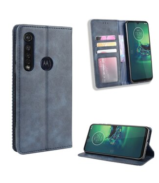 Blauw Vintage Bookcase Hoesje Motorola Moto G8 Plus