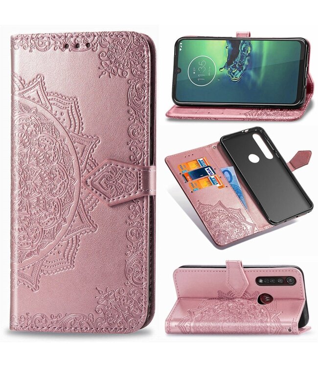 Rosegoud Mandala Bookcase Hoesje voor de Motorola Moto G8 Plus