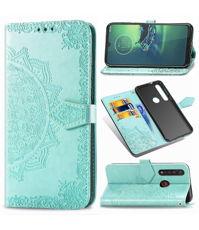 Cyaan Mandala Bookcase Hoesje voor de Motorola Moto G8 Plus