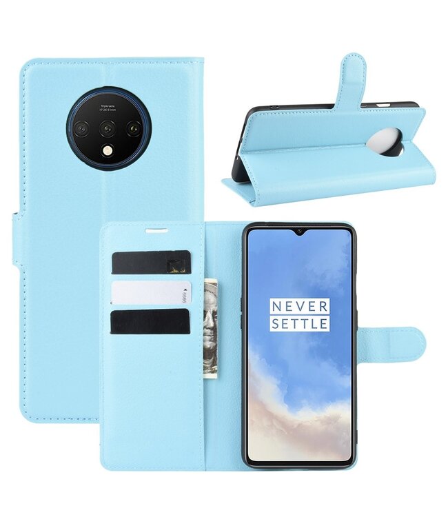 Lichtblauw Lychee Bookcase Hoesje voor de OnePlus 7T