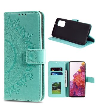 Turquoise Bloemen Bookcase Hoesje Samsung Galaxy S20 FE