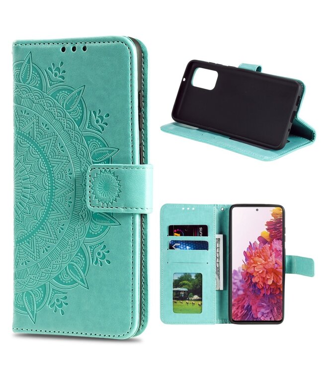 Turquoise Bloemen Bookcase Hoesje voor de Samsung Galaxy S20 FE