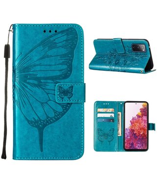 Blauw Vlinder Design Bookcase Hoesje Samsung Galaxy S20 FE