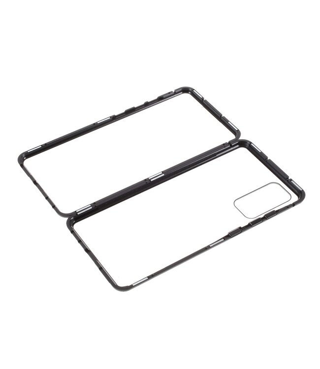 Zwart Tweezijdig Metaal + Tempered Glass Hoesje voor de Samsung Galaxy S20 FE