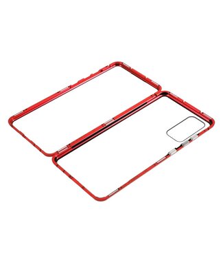 Rood Tweezijdig Metaal + Tempered Glass Hoesje Samsung Galaxy S20 FE