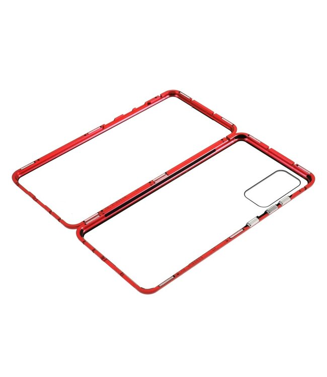 Rood Tweezijdig Metaal + Tempered Glass Hoesje voor de Samsung Galaxy S20 FE