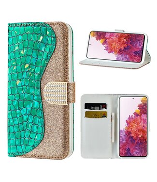 Groen Bling Bling Bookcase Hoesje Samsung Galaxy S20 FE