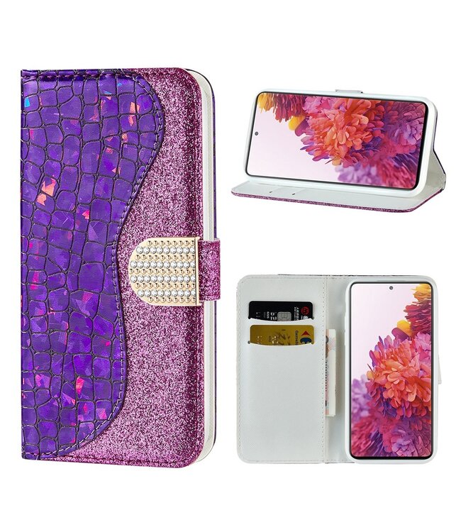 Paars Bling Bling Bookcase Hoesje voor de Samsung Galaxy S20 FE