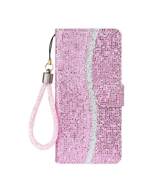 Rosegoud Glitters en Koord Bookcase Hoesje Samsung Galaxy S20 FE