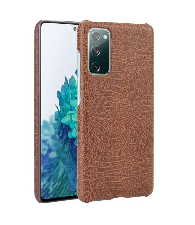 Bruin Krokodillen Faux Lederen Hoesje voor de Samsung Galaxy S20 FE