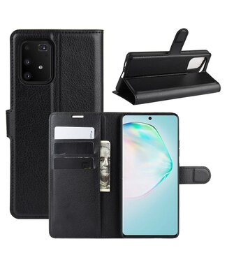 Zwart Litchee Bookcase Hoesje Samsung Galaxy S10 Lite