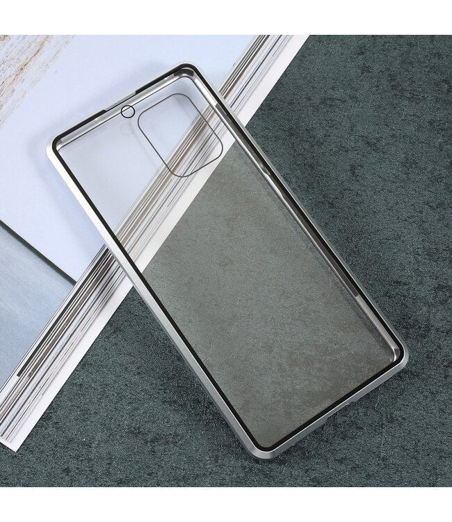 Zilver Magnetisch Metaal + Tempered Glass Hoesje voor de Samsung Galaxy S10 Lite