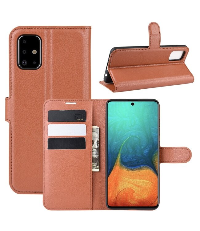 Bruin Litchee Bookcase Hoesje voor de Samsung Galaxy A71