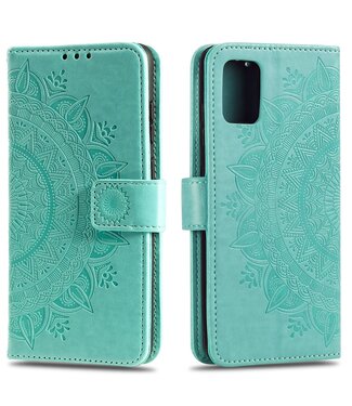 Turquoise Bloemen Bookcase Hoesje Samsung Galaxy A71