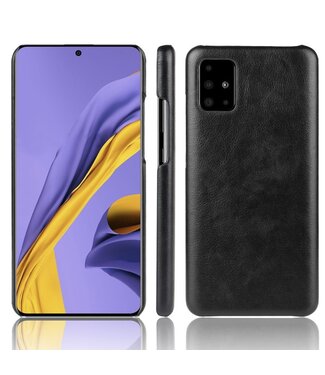 Zwart Litchee Faux Lederen Hoesje Samsung Galaxy A71