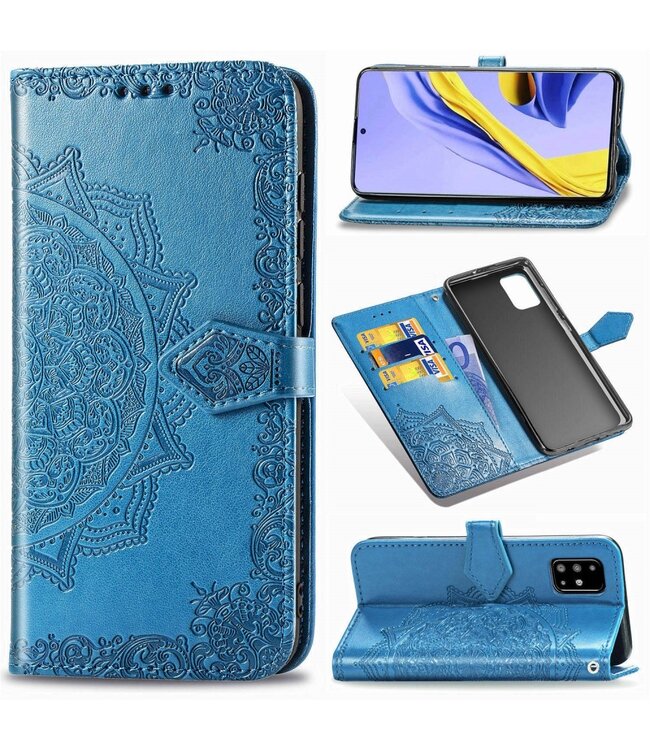 Blauw Mandala Bloem Bookcase Hoesje voor de Samsung Galaxy A71