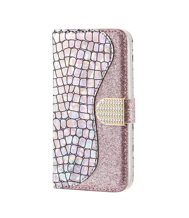 Rosegoud Bling Bling Bookcase Hoesje voor de Samsung Galaxy A71