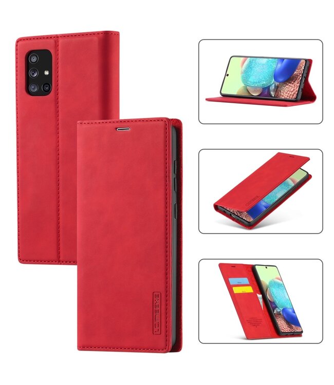 LC.IMEEKE Rood Modern Bookcase Hoesje voor de Samsung Galaxy A71