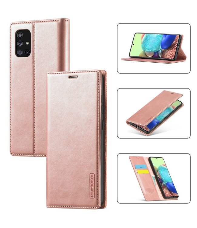 LC.IMEEKE Rosegoud Bookcase Hoesje voor de Samsung Galaxy A71