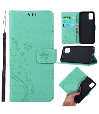 Turquoise Butterflies Bookcase Hoesje Samsung Galaxy A51
