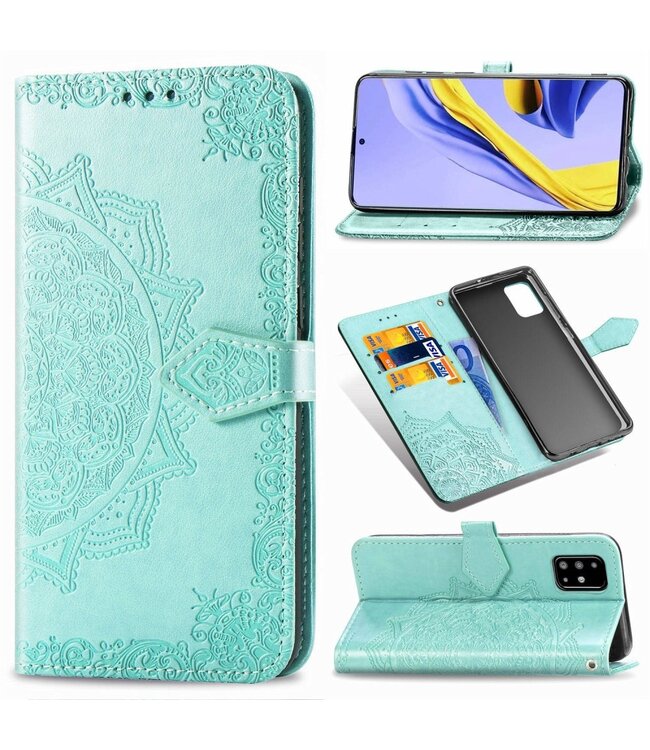 Turquoise Mandala Bloem Bookcase Hoesje voor de Samsung Galaxy A51