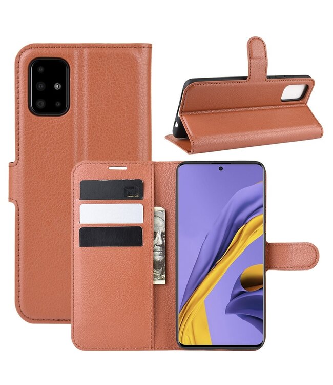 Bruin Litchee Bookcase Hoesje voor de Samsung Galaxy A51