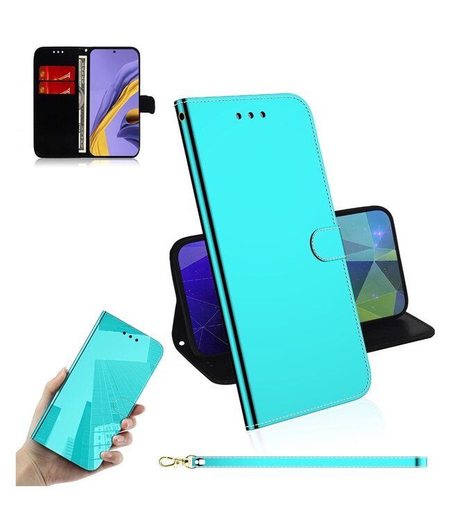 Turquoise Spiegel Bookcase Hoesje voor de Samsung Galaxy A51