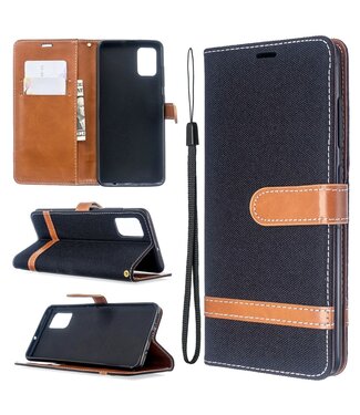 Zwart Jeans Bookcase Hoesje Samsung Galaxy A51