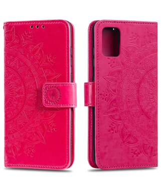 Roze Flower Design Bookcase Hoesje Samsung Galaxy A51