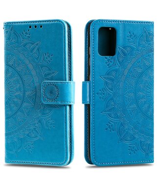 Blauw Flower Design Bookcase Hoesje Samsung Galaxy A51