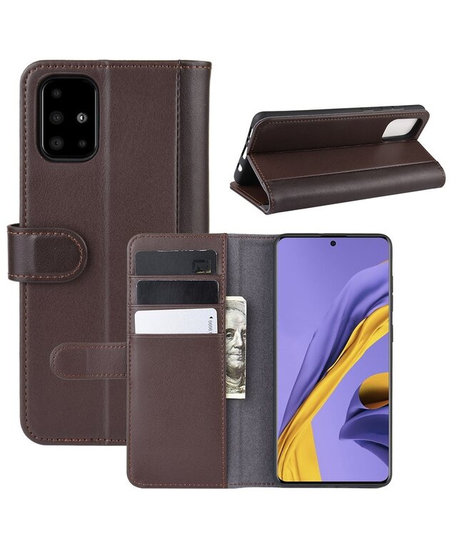 Bruin Genuine Leren Bookcase Hoesje voor de Samsung Galaxy A51