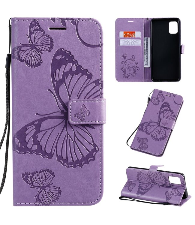Paars Butterfly Bookcase Hoesje voor de Samsung Galaxy A51