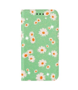 Groen Bloemetjes Patroon Bookcase Hoesje Samsung Galaxy A51