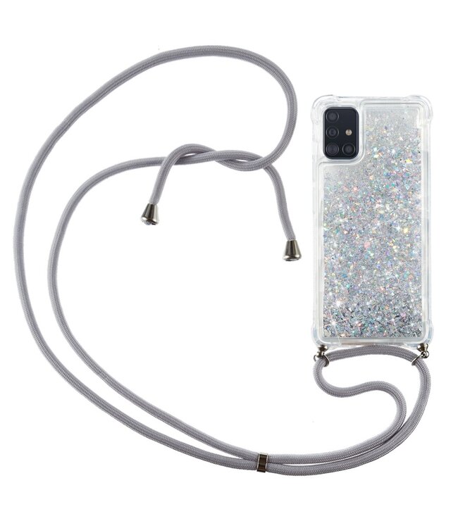 Zilver Glitter en Koord TPU Hoesje voor de Samsung Galaxy A51