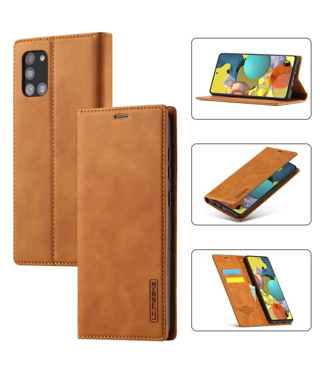 LC.IMEEKE Bruin Bookcase Hoesje voor de Samsung Galaxy A51