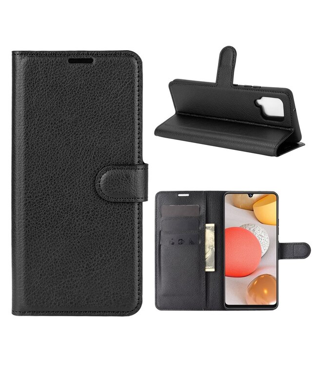 Zwart Litchee Bookcase Hoesje voor de Samsung Galaxy A42