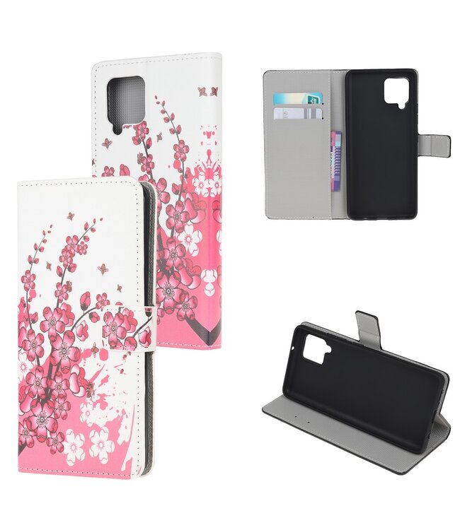 Roze Bloemen Bookcase Hoesje voor de Samsung Galaxy A42