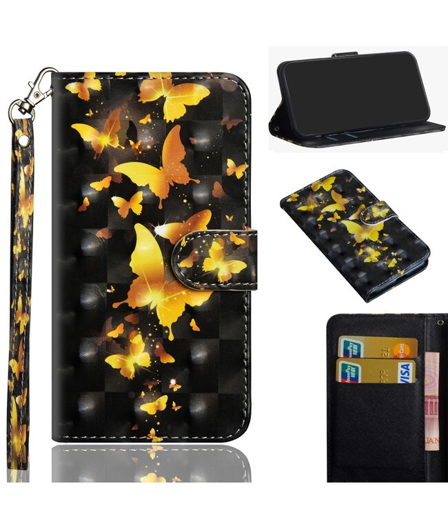 Gold Butterflies Bookcase Hoesje voor de Samsung Galaxy A42